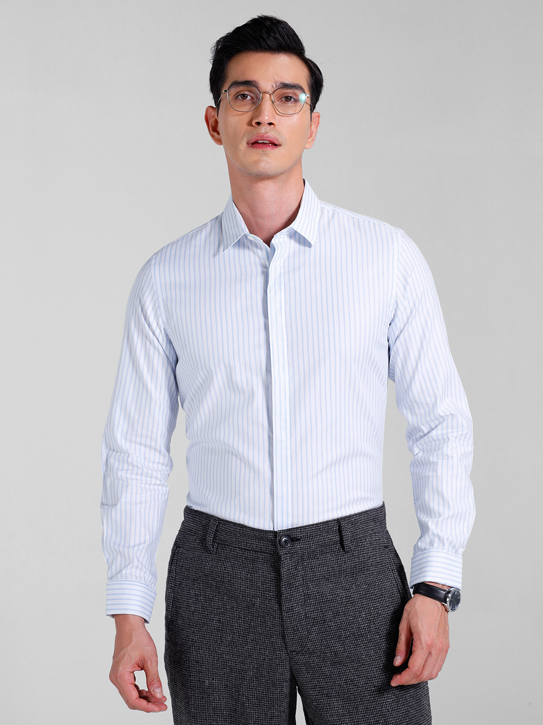 INVICTUS Signature Slim Fit Self Striped Pure Cotton Formal Shirt