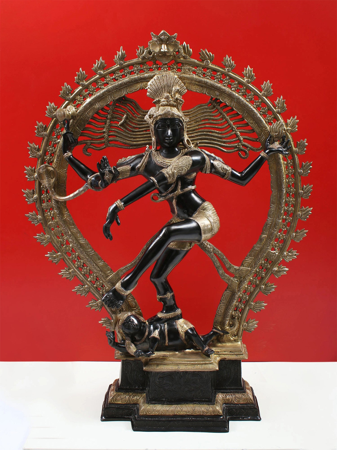 Exotic India Dancing Lord Shiva Black Brass Metallic Prayer Room Hand Made Extra Large Showpiece - 35 Inches