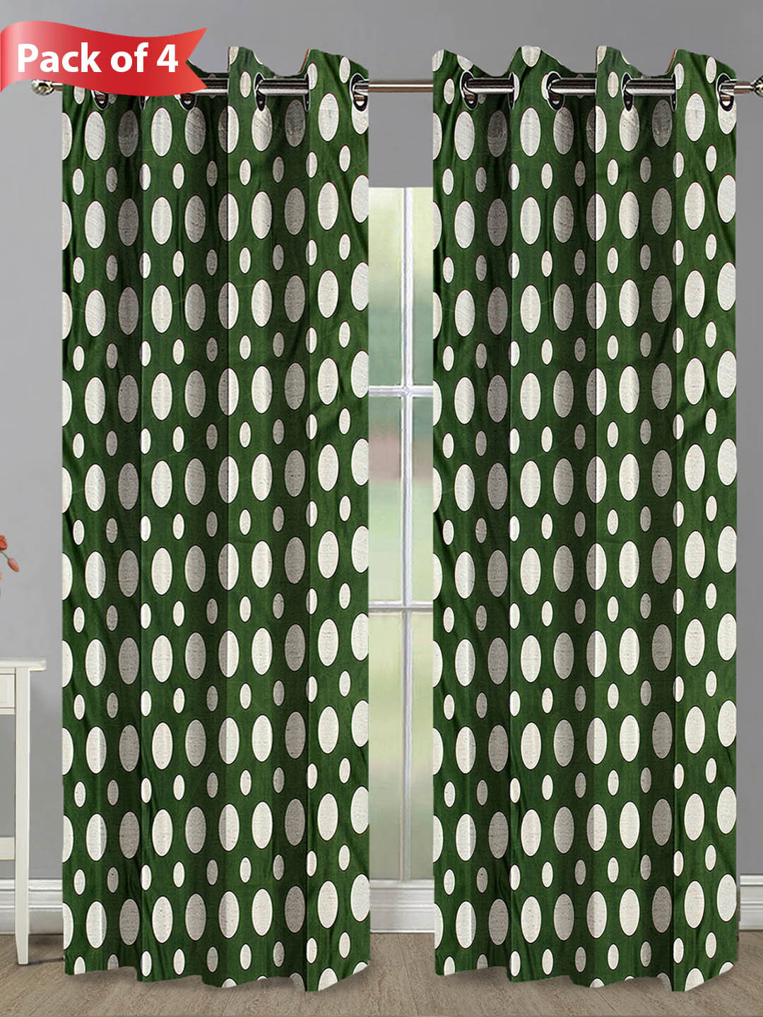 Aura Green & White 4 Pieces Geometric Room Darkening Door Curtains