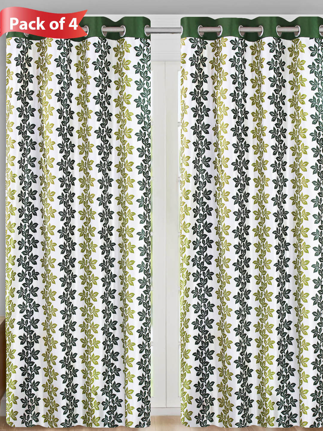 Aura Green & Lime Green 4 Pieces Floral Printed Door Curtains
