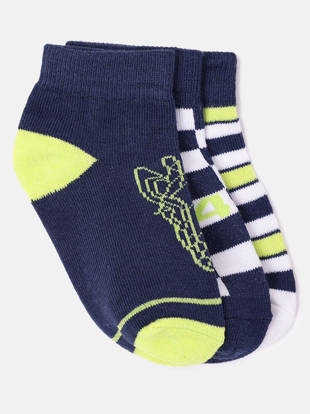 Blue Giraffe Boys Pack Of 3 Printed Cotton Ankle-Length Socks