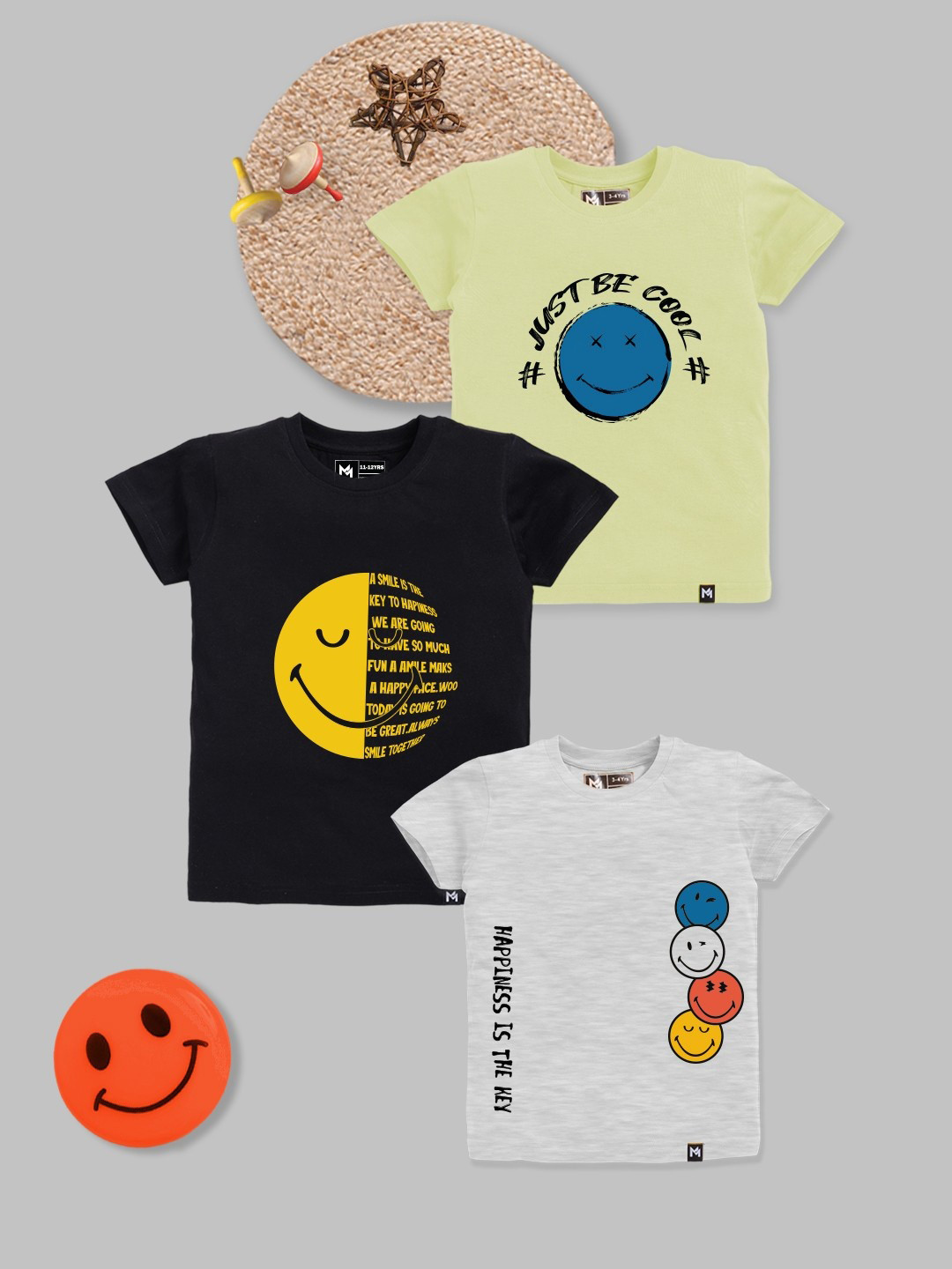 YK X Minute Mirth Boys Pack of 3 Pure Cotton Naruto Printed T-shirt