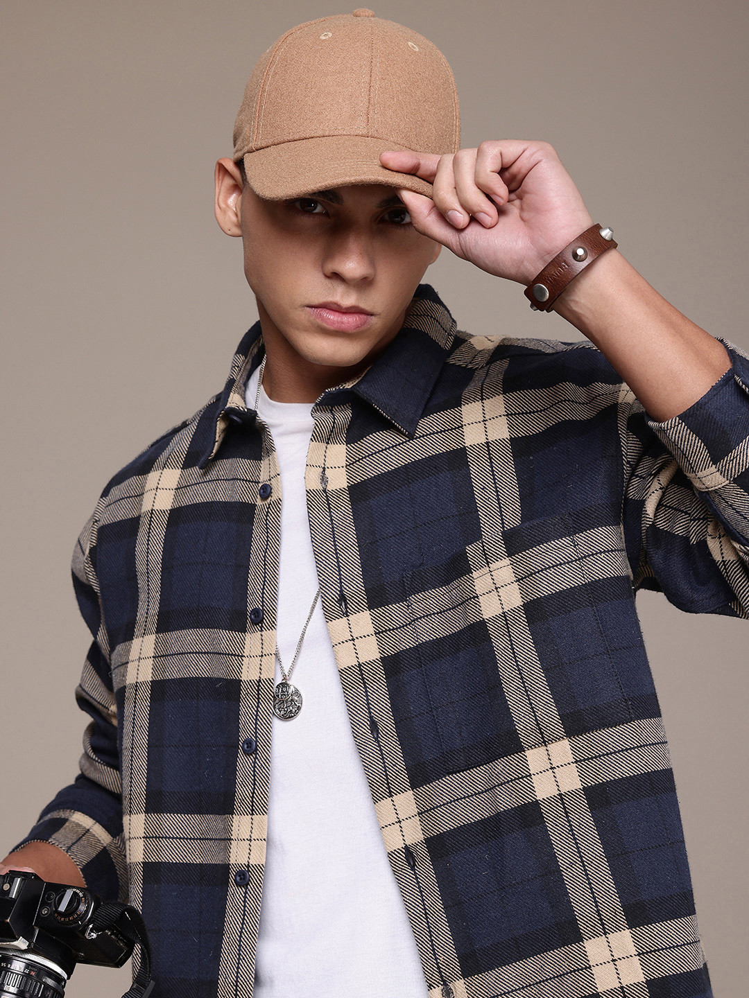 The Roadster Life Co. Relaxed Fit Windowpane Checks Opaque Flannel Casual Shacket