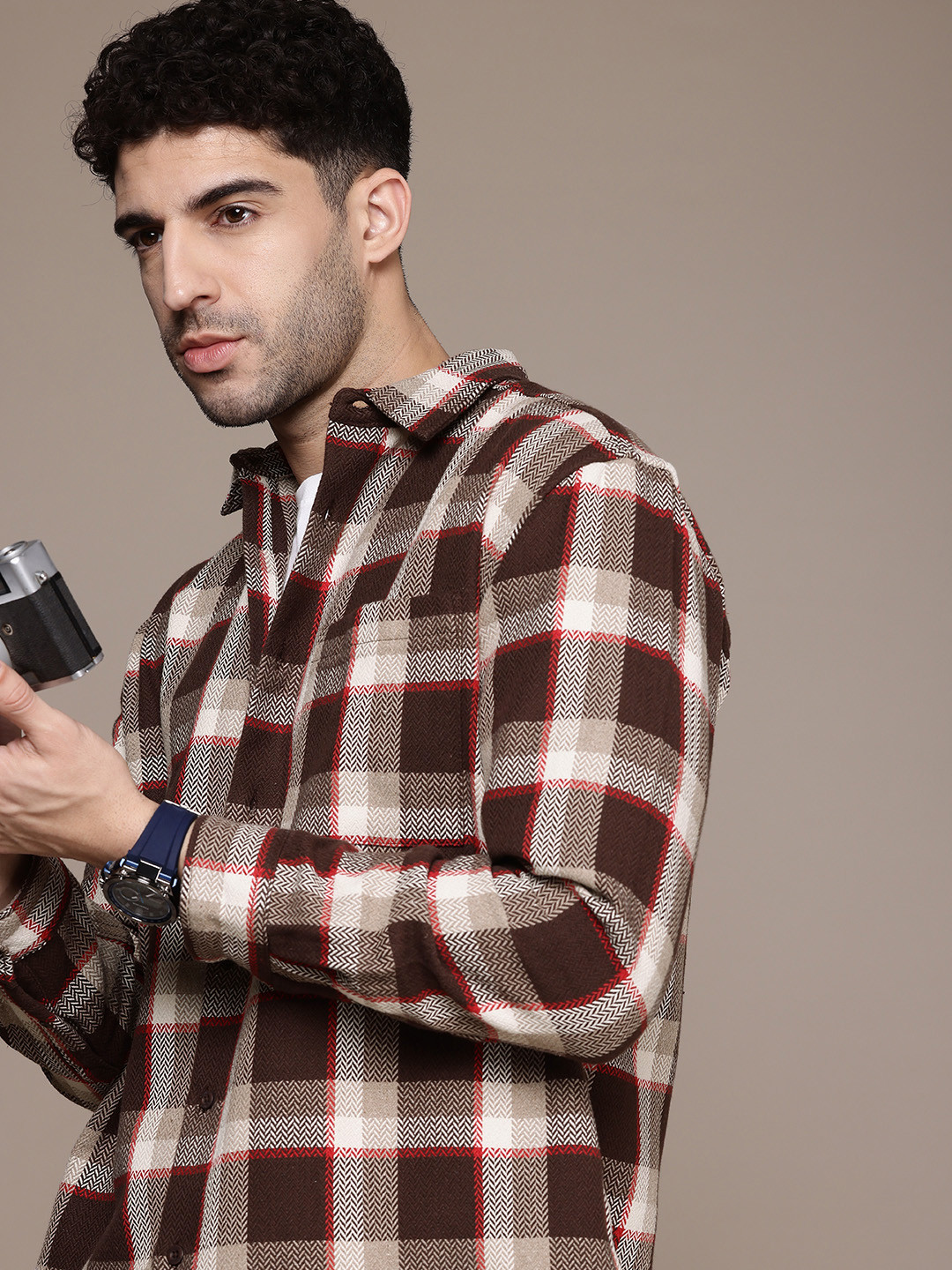 The Roadster Life Co. Flannel Checked Drop-Shoulder Sleeves Relaxed Fit Casual Shacket