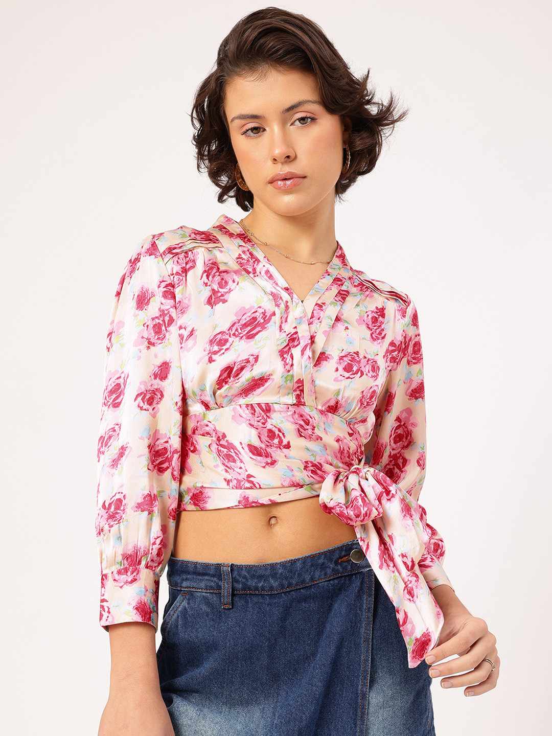 DressBerry Satin Smocked Crop Top