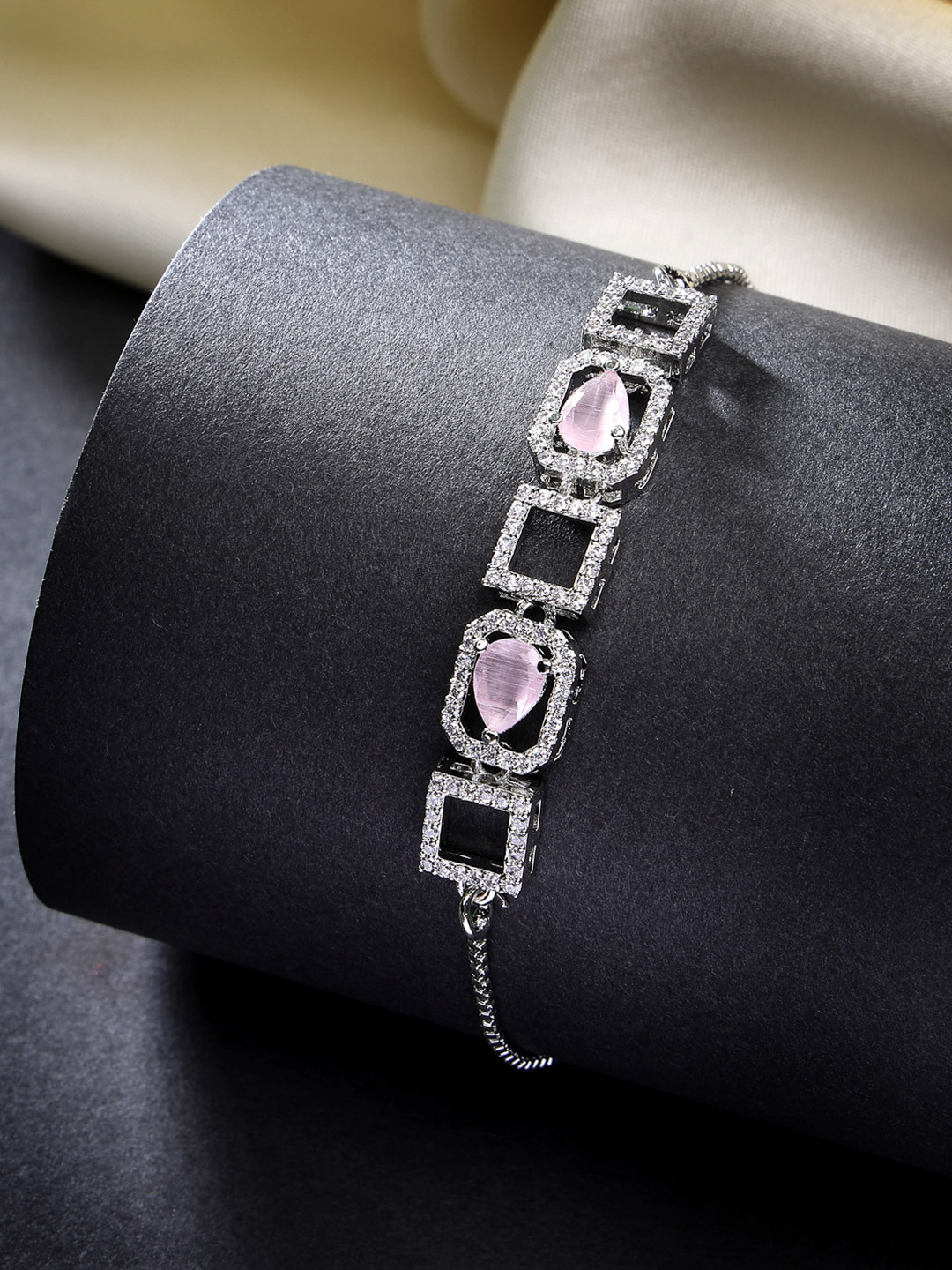 ZENEME American Diamond & Crystal Studded Rhodium-Plated Wraparound Bracelet