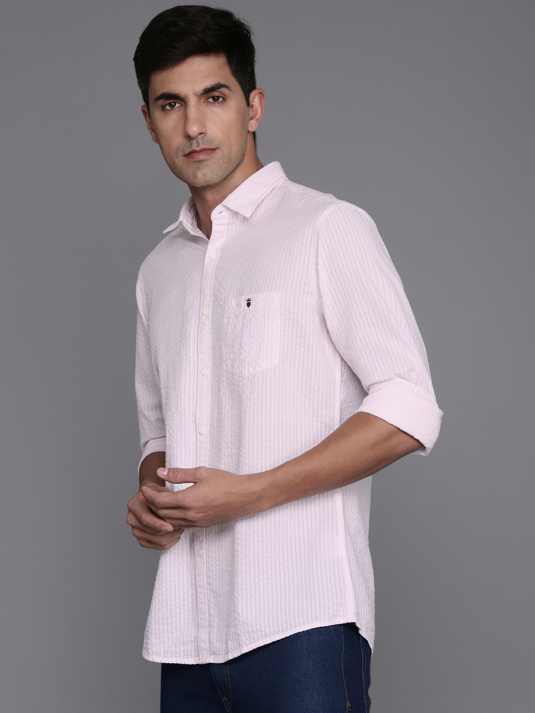 Louis Philippe Jeans Pure Cotton Slim Fit Seersucker Casual Shirt