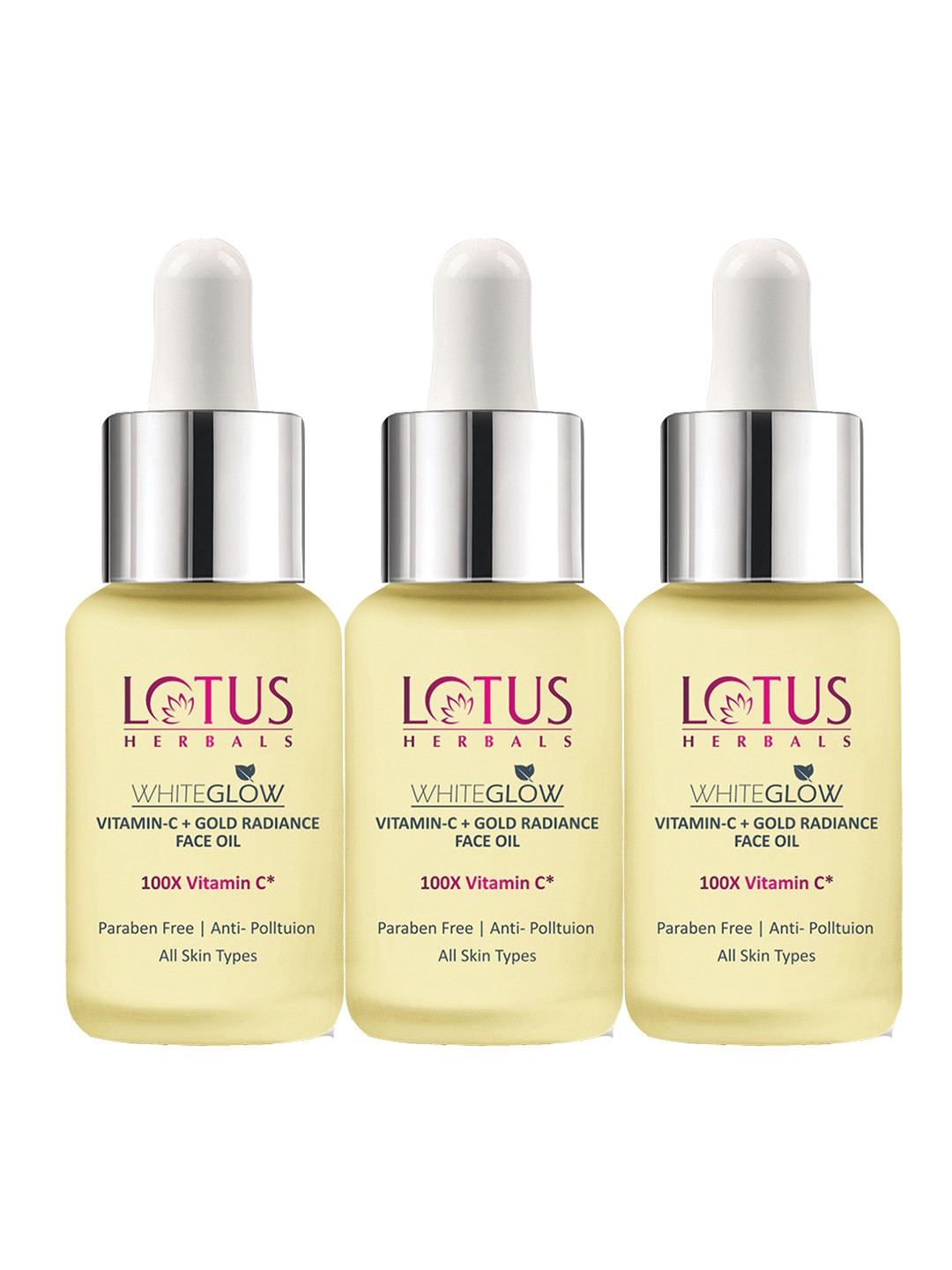 Lotus Herbals Pack Of 3 WhiteGlow Vitamin C and Gold Radiance Face OiL - 15ml Each