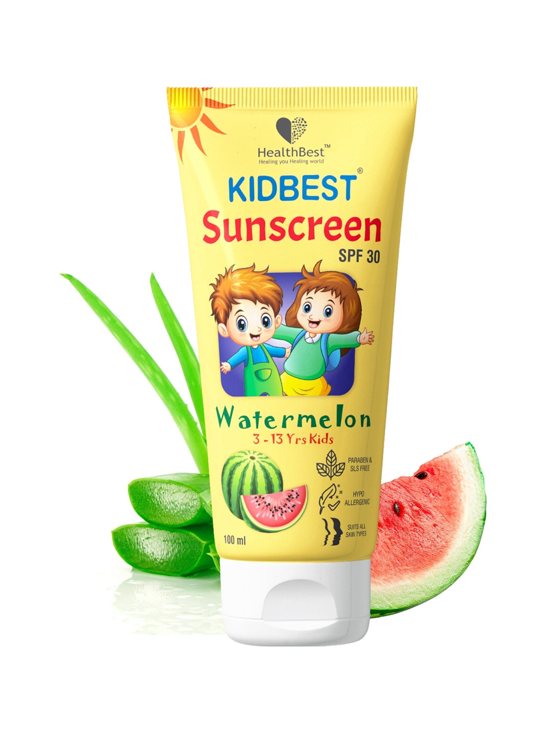 HealthBest Watermelon Flavored SPF30 PA+++ Non-Greasy Kids Sunscreen-100ml