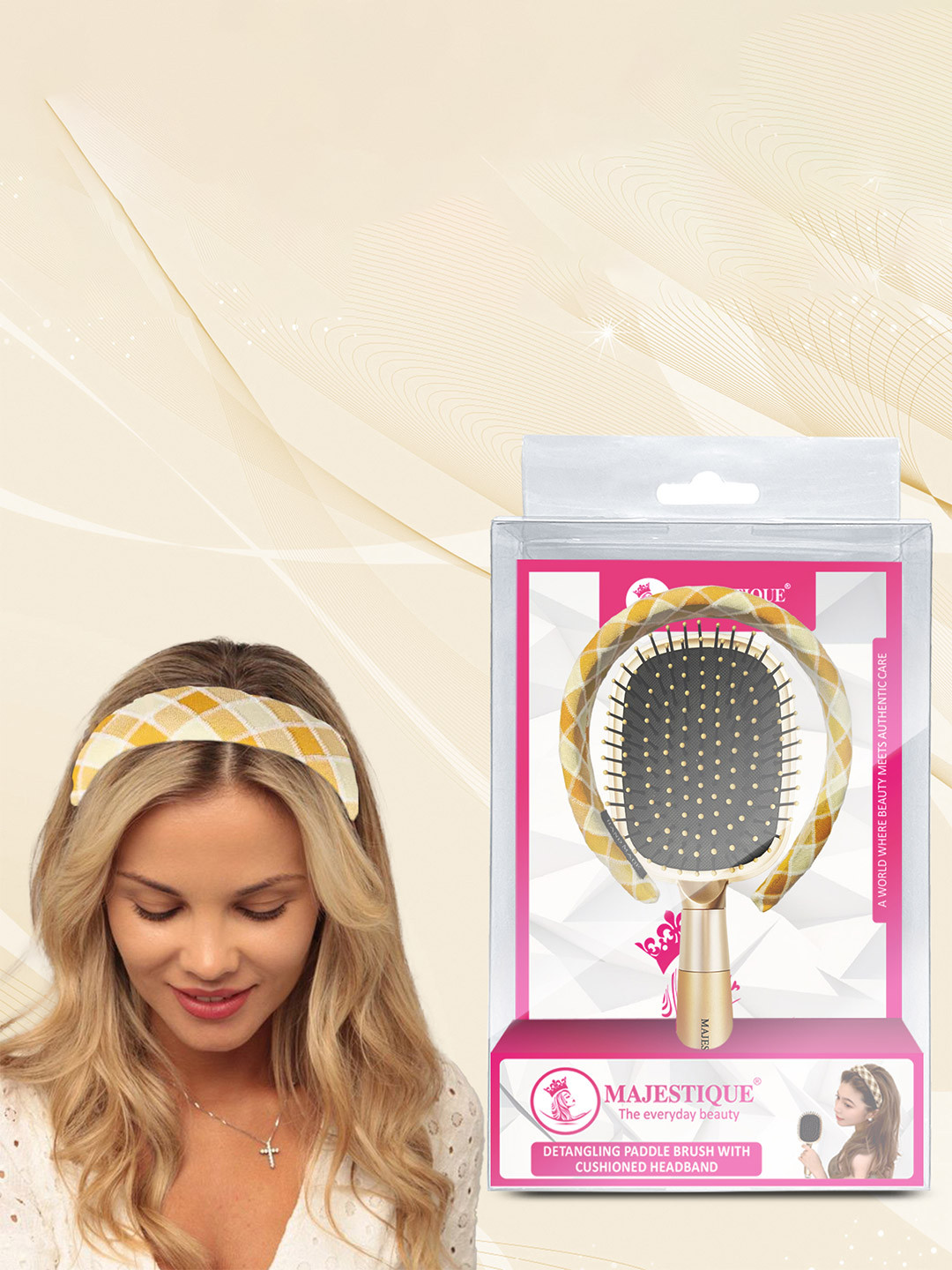 MAJESTIQUE Detangling Paddle Hair Brush With Cushioned Headband