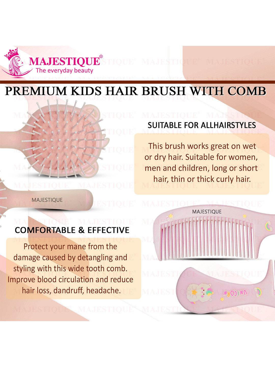 MAJESTIQUE Set Of 2 Soft Scalp Massage Detangling Brush & Comb