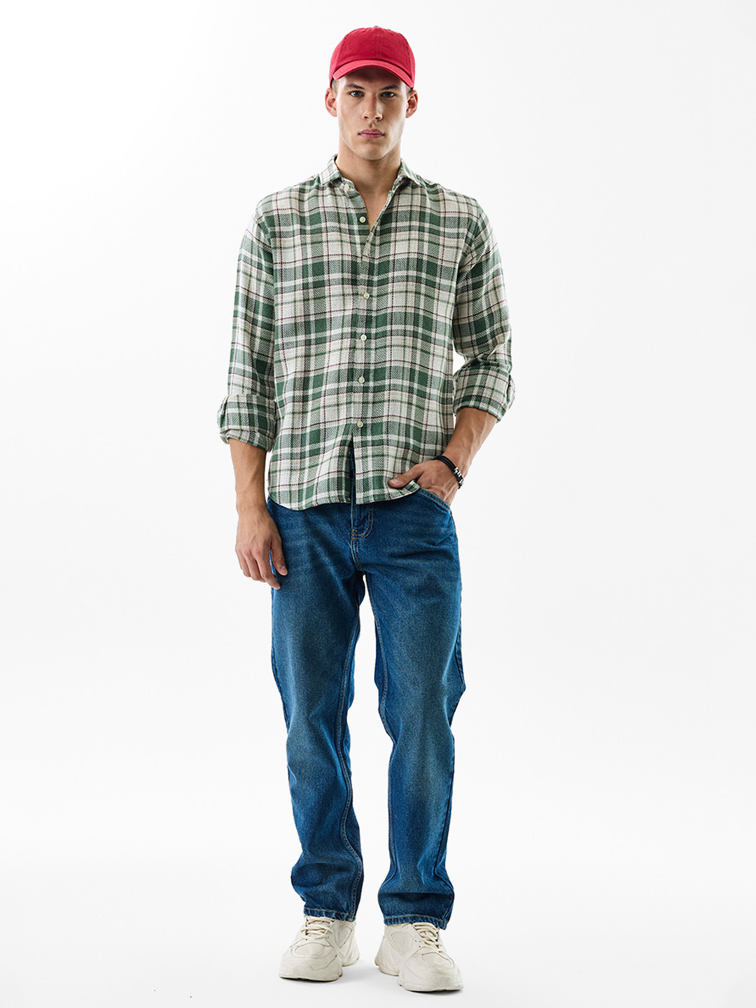 Snitch Tartan Checks Cotton Long Sleeves Slim Fit Shirt