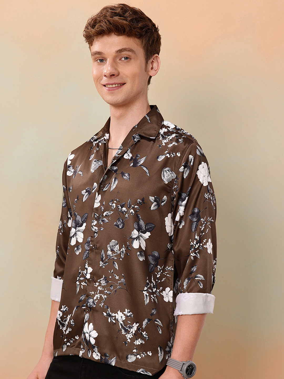 Mast & Harbour Subtle Satin Floral Print Relaxed Shirt
