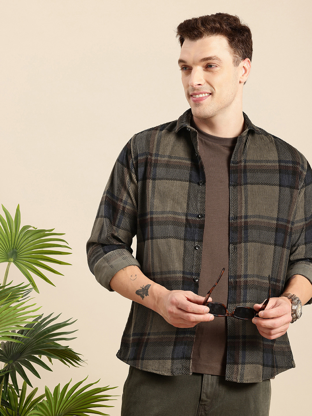 Mast & Harbour Pure Cotton Corduroy Checked Casual Shirt