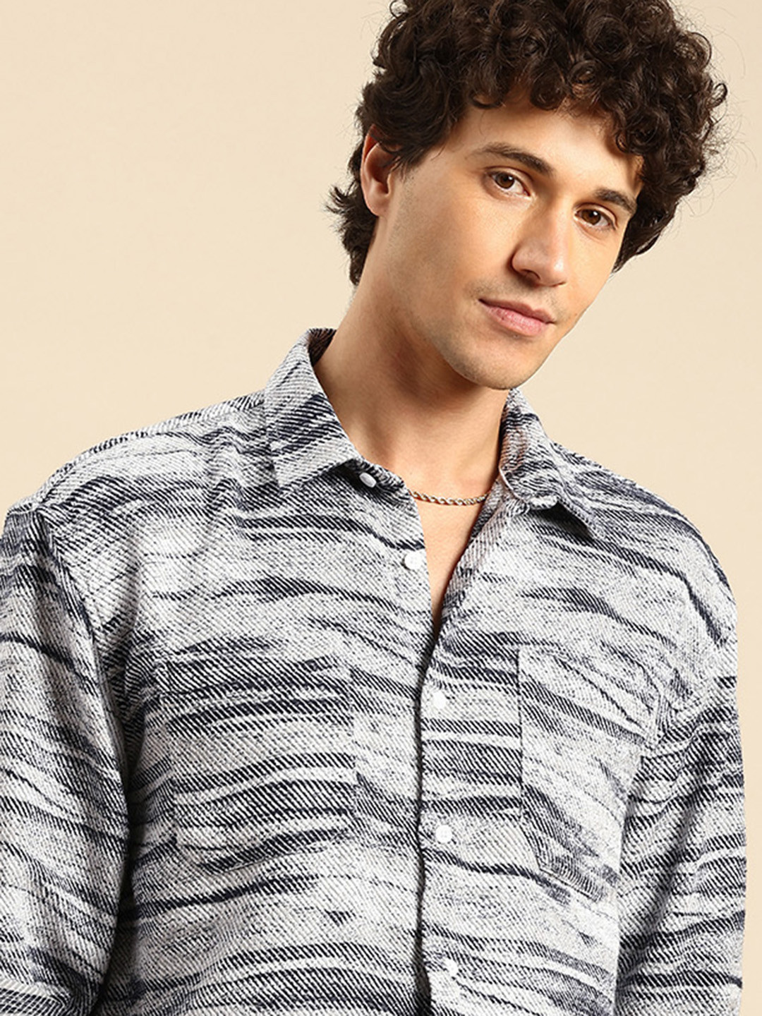 Mast & Harbour Self-Design Abstract Drop-Shoulder Sleeves Relaxed Fit Knitted Casual Shackets