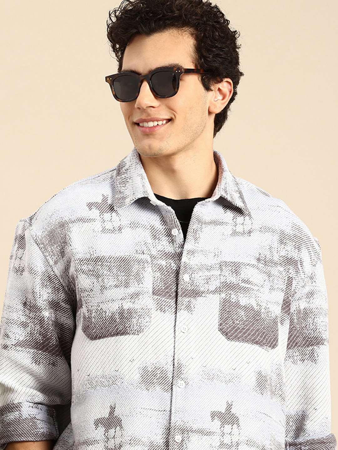 Mast & Harbour Abstract Self Designed Relaxed Fit Casual Shackets