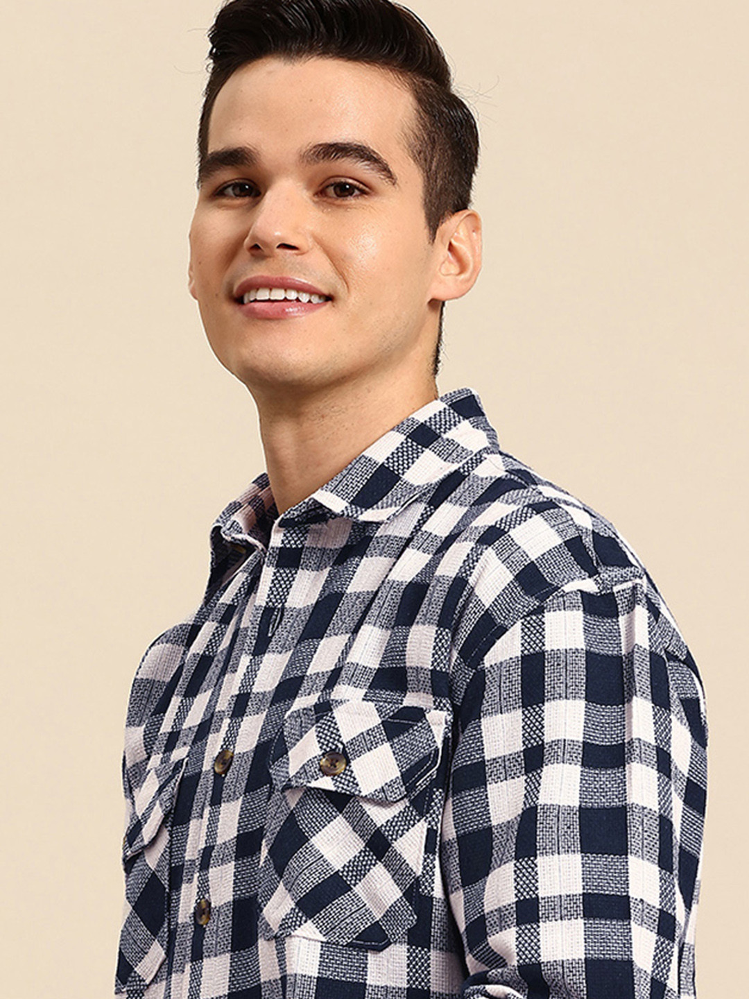 Mast & Harbour Textured Chest Pocket Detail Checked Shackets