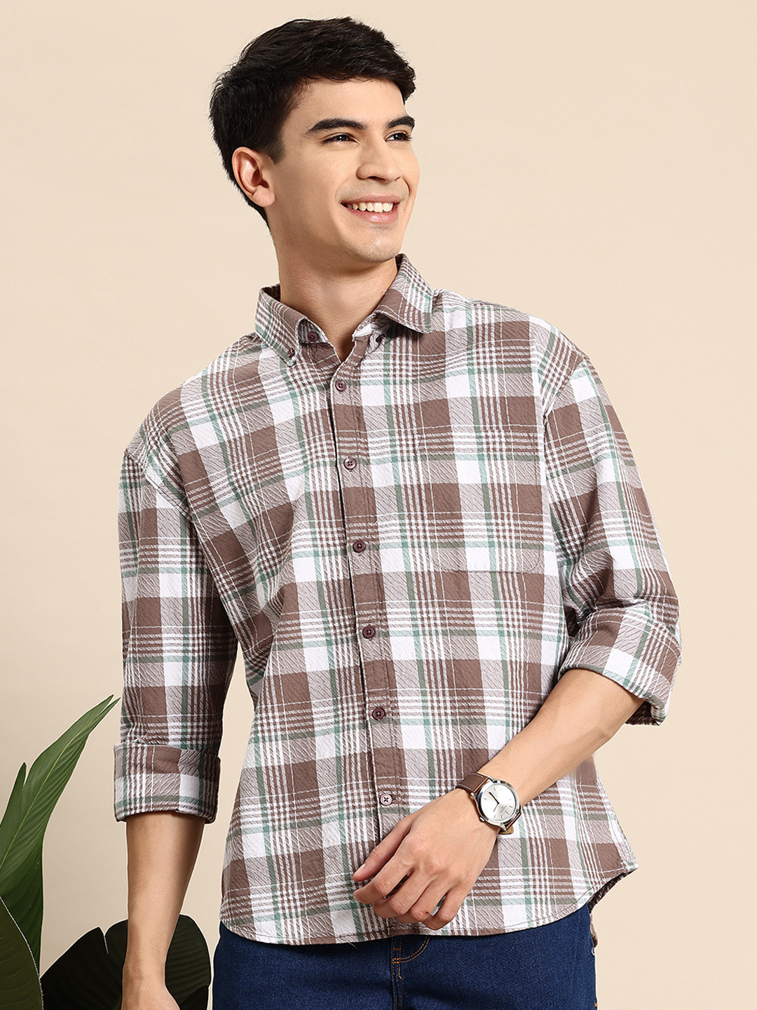 Mast & Harbour Tartan Checked Pure Cotton Casual Shirt