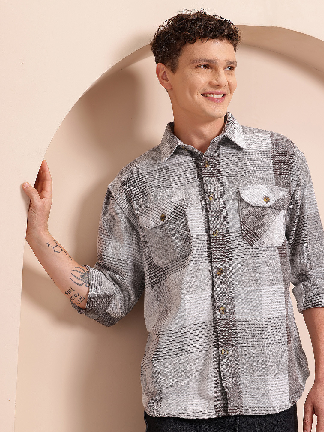 Mast & Harbour Corduroy Finish Checked Relaxed Fit Shirt