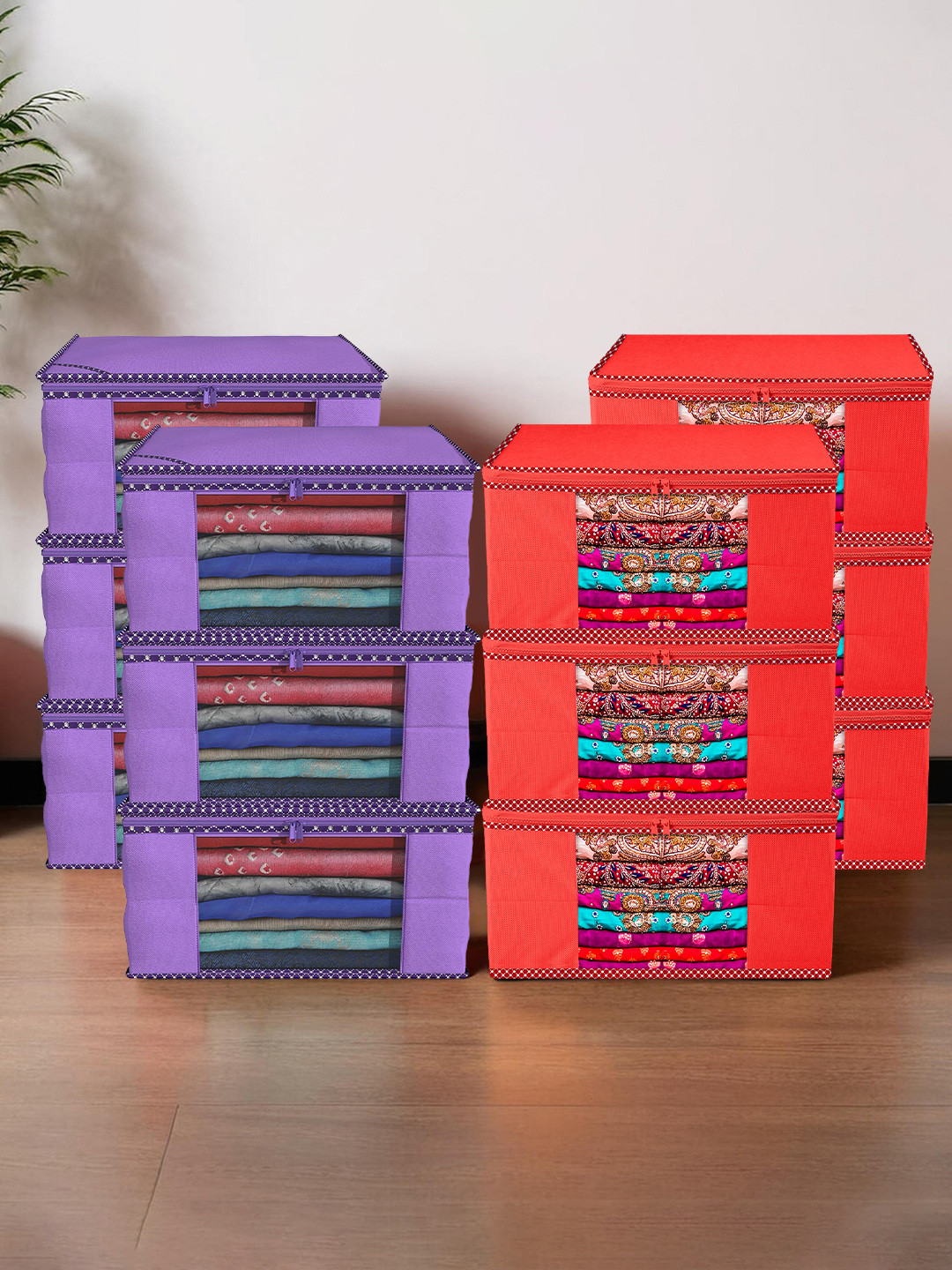 Kuber Industries Purple & Red 12 Pieces Rectangular Drawer Organisers