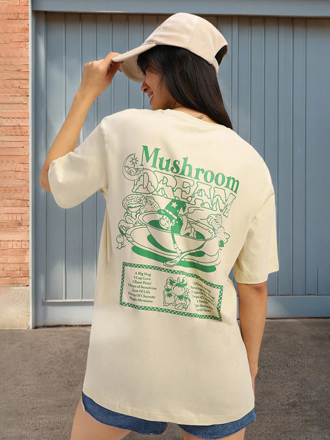 JUNEBERRY Women Graphic Printed Round Neck Pure Cotton Oversized T-Shirt