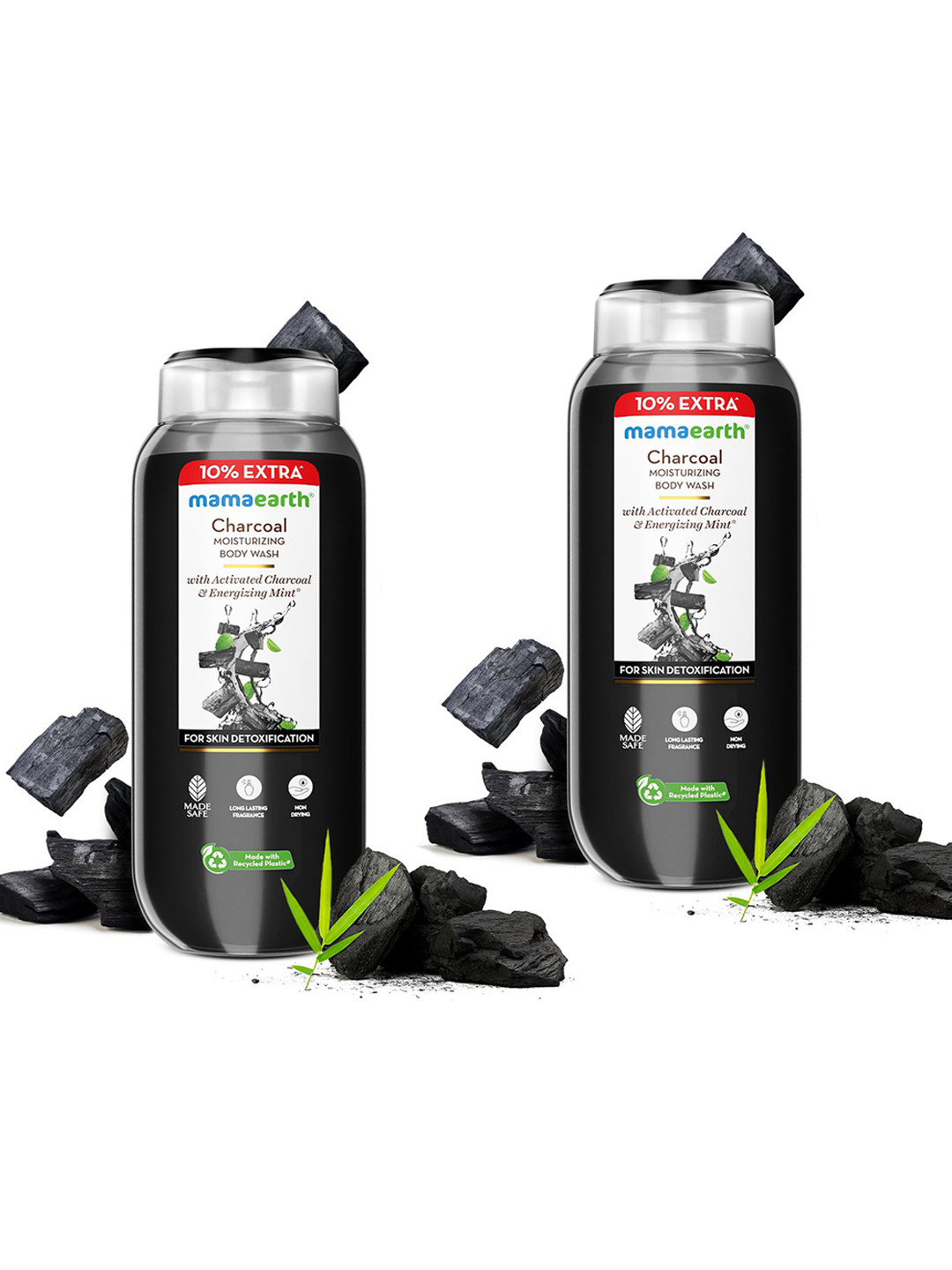 Mamaearth 2-Pc Charcoal Moisturizing Body Wash with Energizing Mint Fragrance - 275ml each