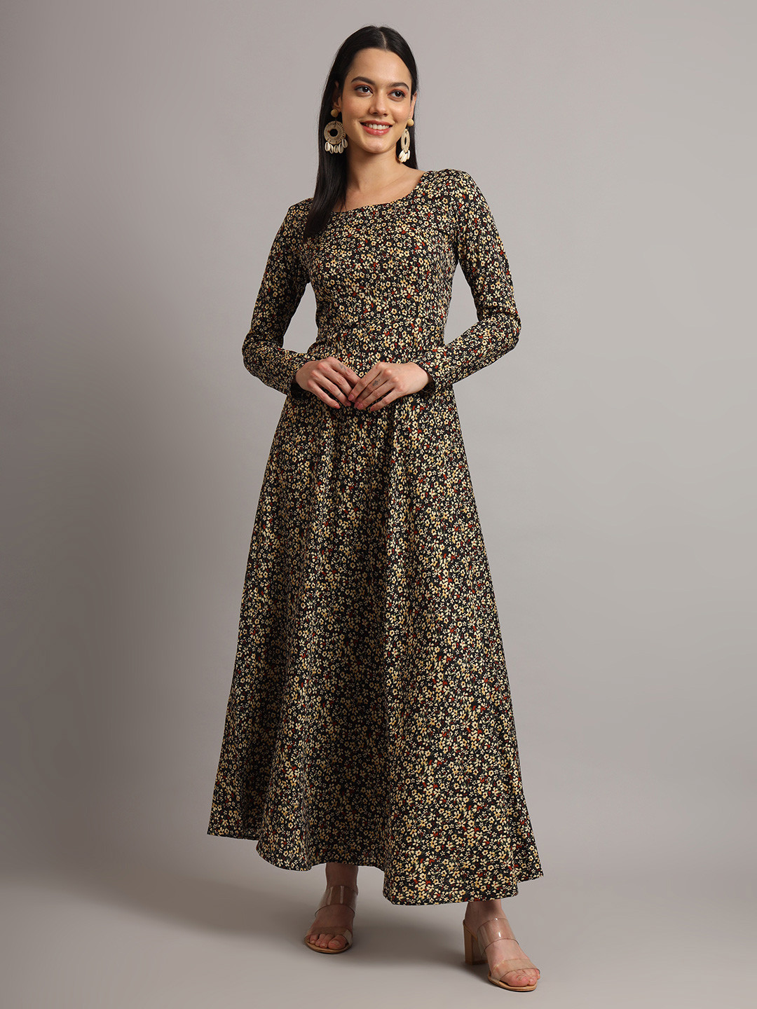 DHAKRE FASHION Women Geometric Printed Flared Sleeves Thread Work Floral Crepe Anarkali Kurta