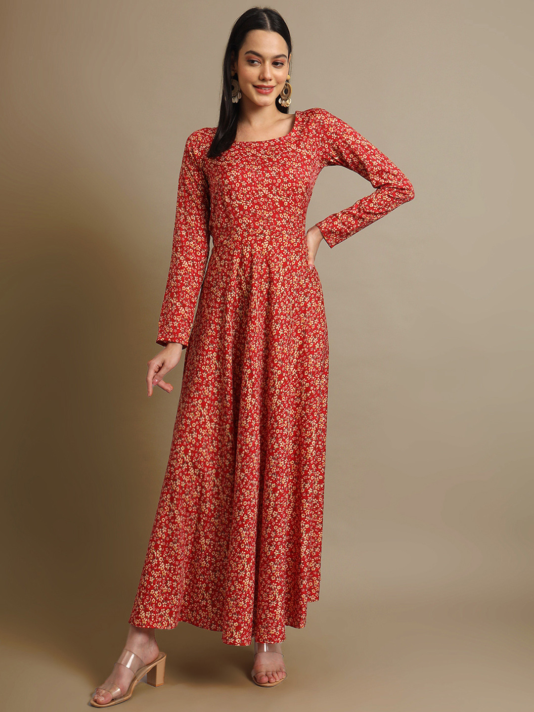 DHAKRE FASHION Women Ethnic Motifs Printed Mirror Work Floral Crepe Anarkali Kurta