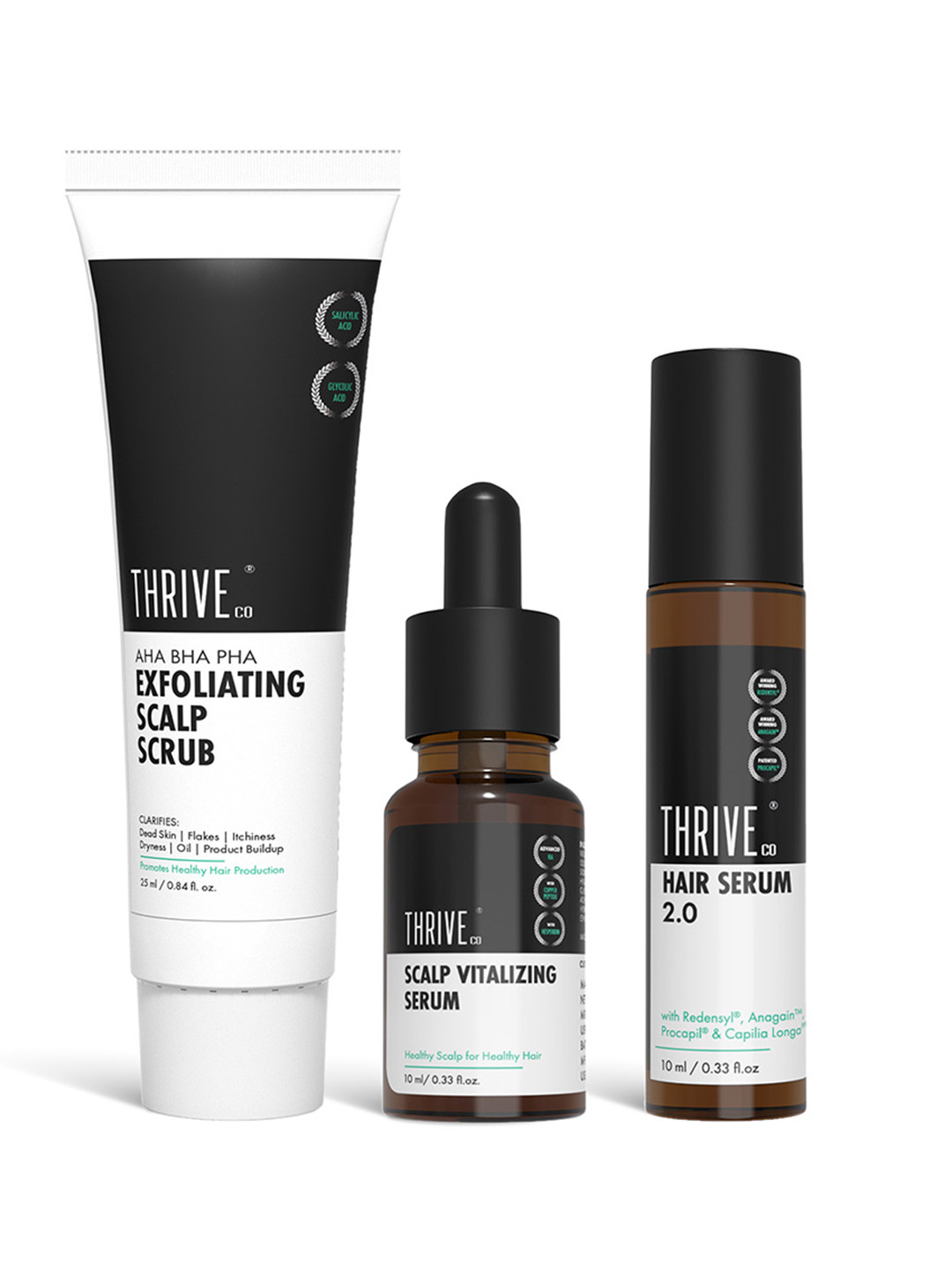 Thriveco Scalp Exfoliating Scrub & Scalp Vitalizing Serum & Hair Serum- 25ml & 10ml& 10ml