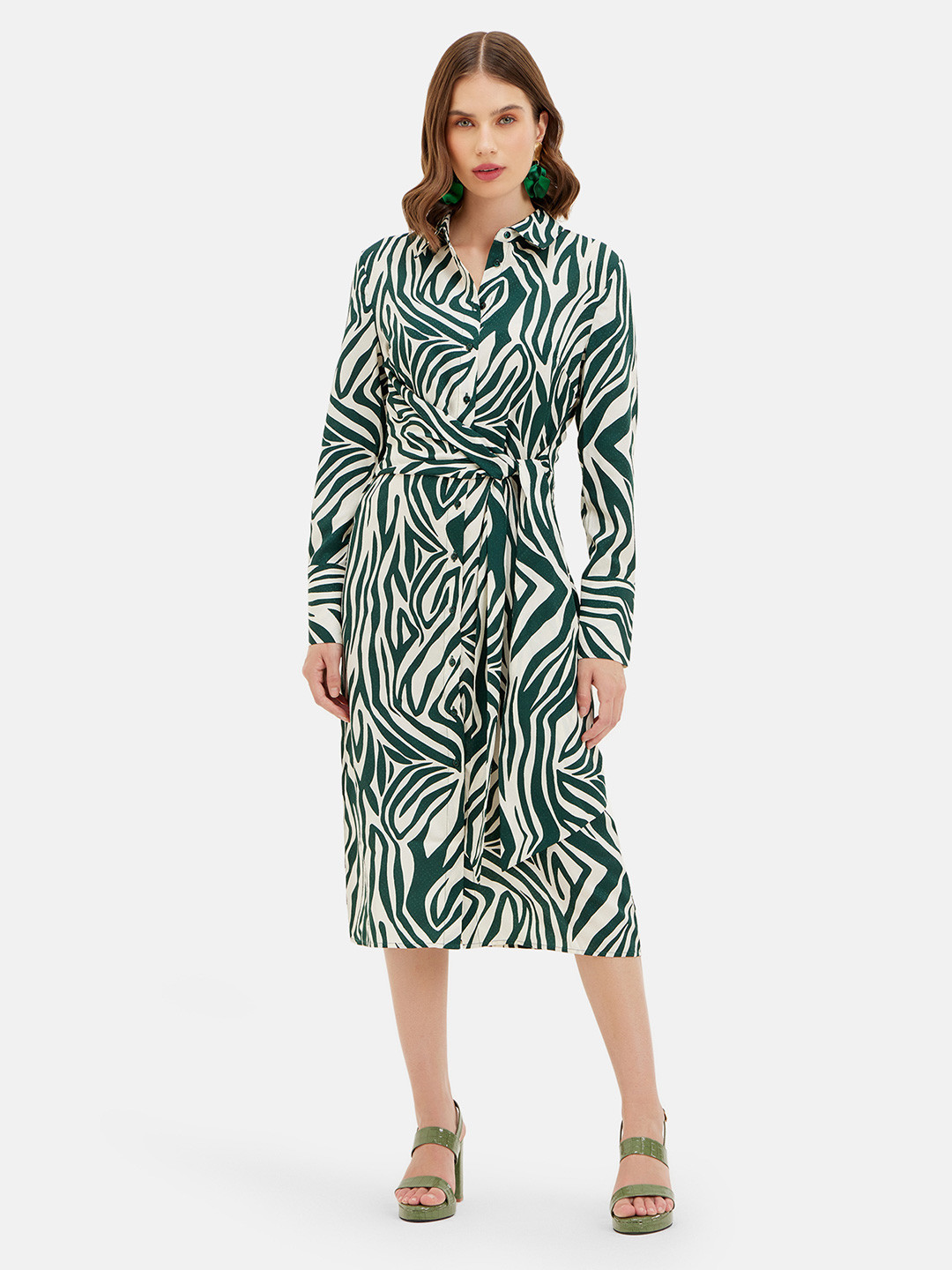 Kazo Alexandria Midi Abstract Polyester Shirt Dress