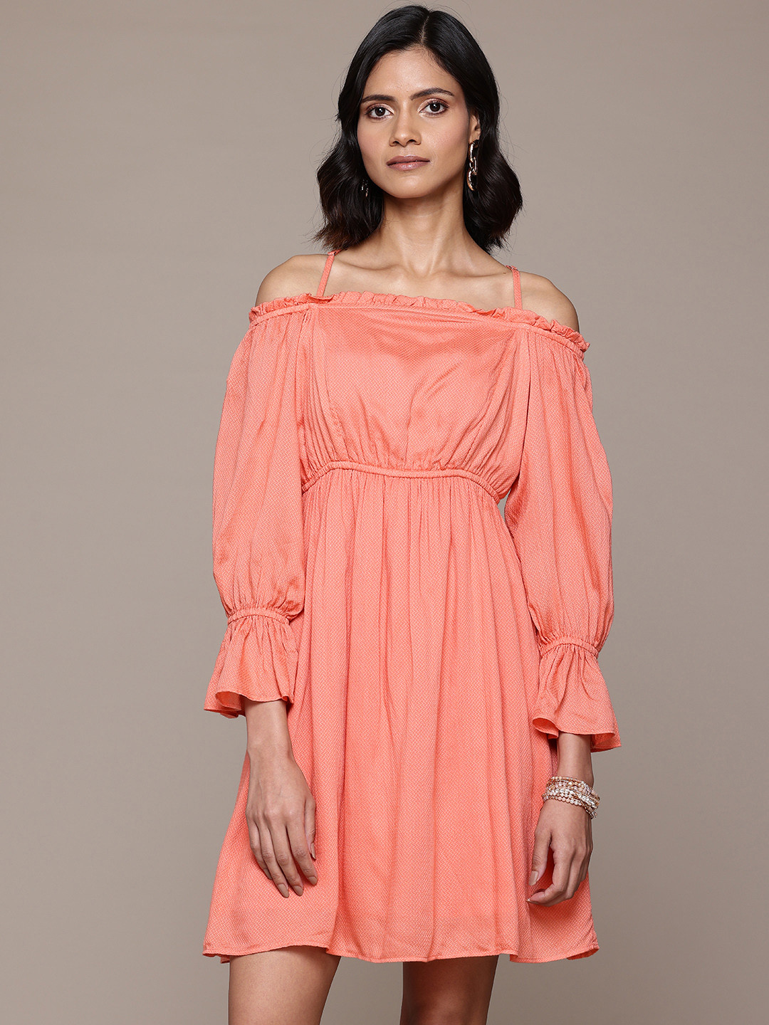 Label Ritu Kumar Off-Shoulder Bell Sleeves A-Line Dress