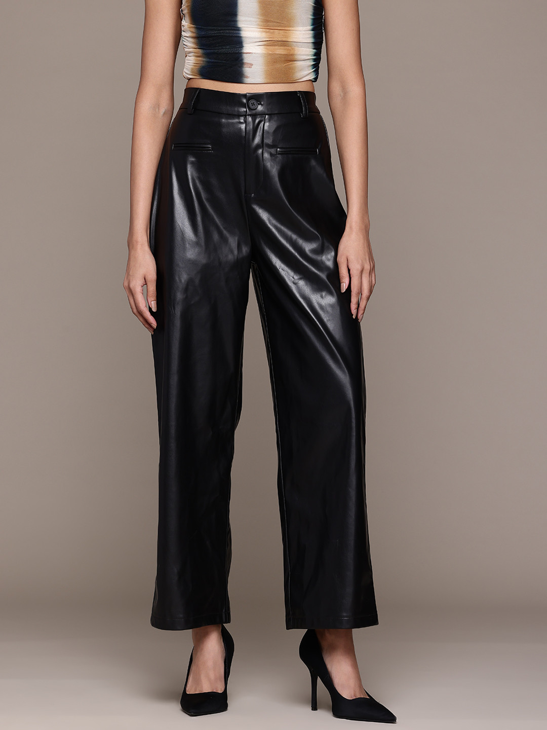Label Ritu Kumar Relaxed Emma Faux Leather Straight Fit Trousers