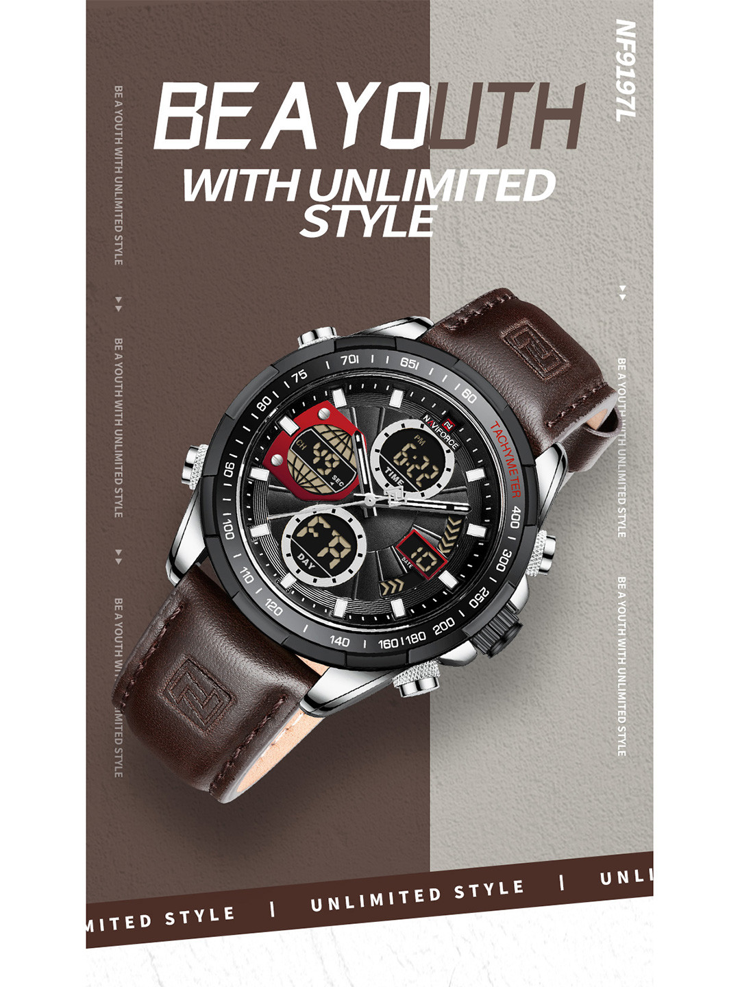 Naviforce Men Dial & Leather Bracelet Style Straps Analogue Multi Function Watch NF9197L SBD.BN