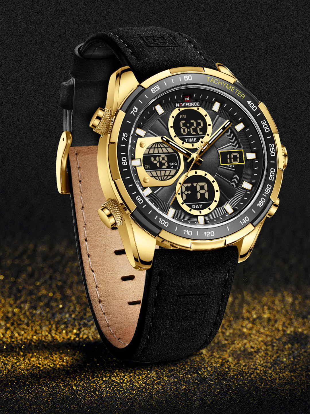 Naviforce Men Dial & Leather Bracelet Style Straps Analogue Multi Function Watch NF9197L GBB