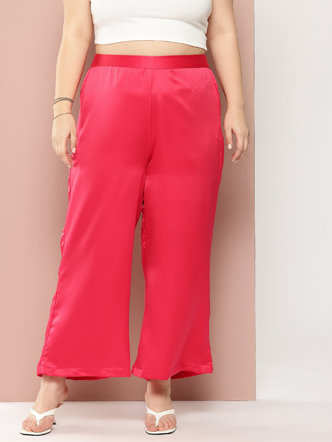Sztori Plus-Size Women Satin-Finish Trousers