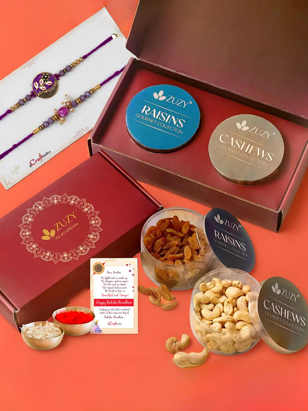 eCraftIndia Set Of 2 Rakhis With 2 Dry Fruits