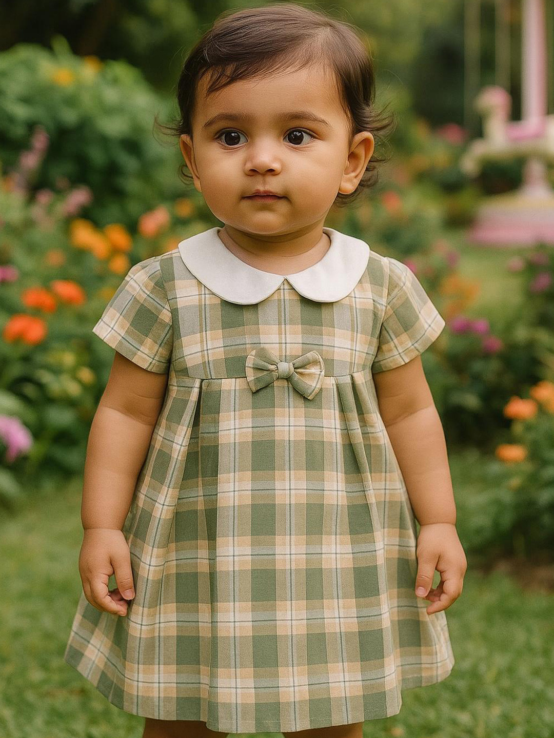 MeeMee Checked Peter Pan Collar Fit & Flare Dress