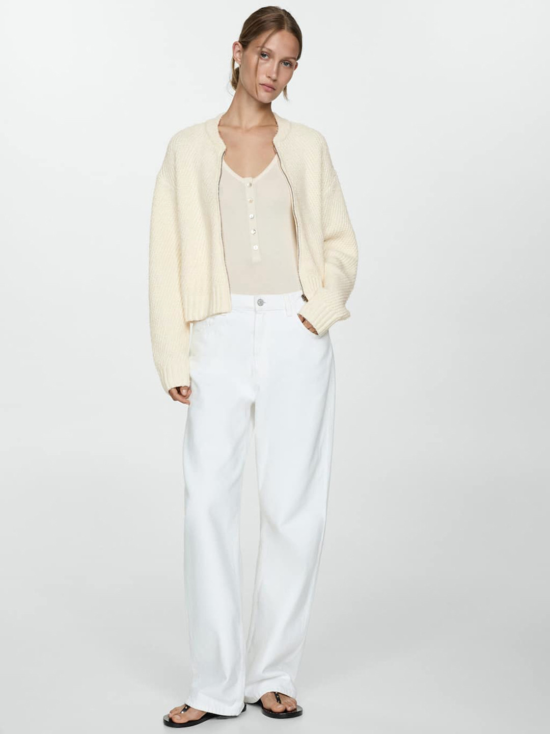 MANGO Thick Knitted Drop-Shoulder Front Open Jacket