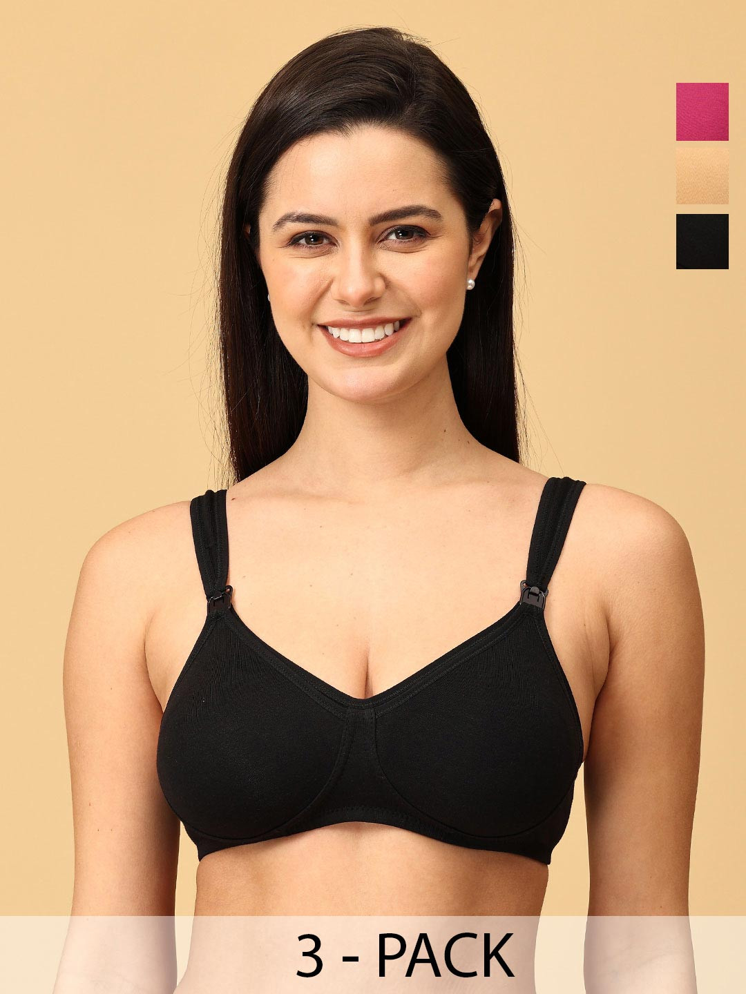The Mom Store Women Combo of 3 Nursing & Feeding Non-Padded  Bra Full Coverage