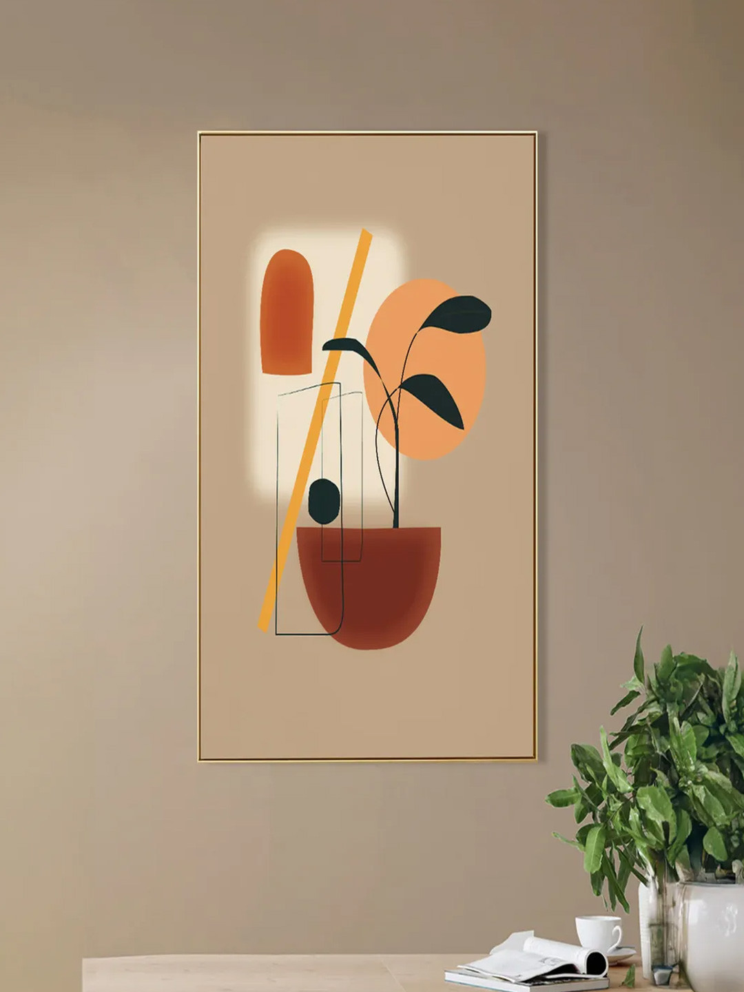 nestroots Beige & Green Vibrant Blooms in a Pot Canvas Print Abstract Wall Art