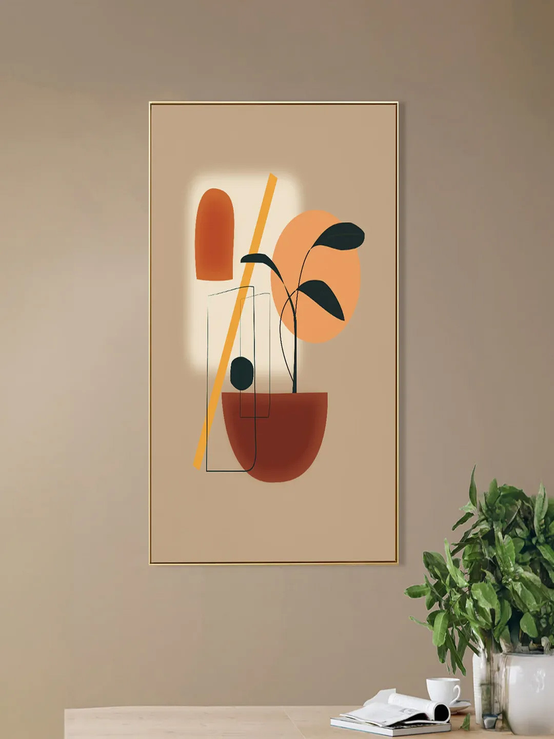 nestroots Beige & Green Vibrant Blooms in a Pot Canvas Print Abstract Wall Art