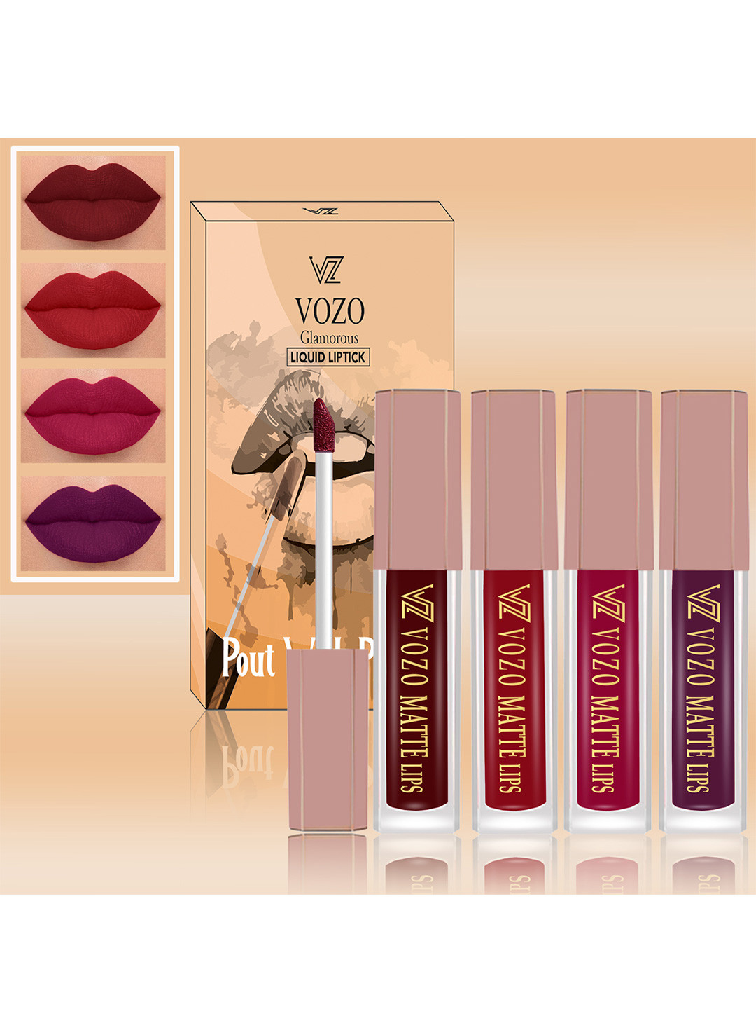 VOZO Set Of 5 Matte Liquid Lipstick-6ml- Maroon, Red, Passion Pink, Purplish Wine