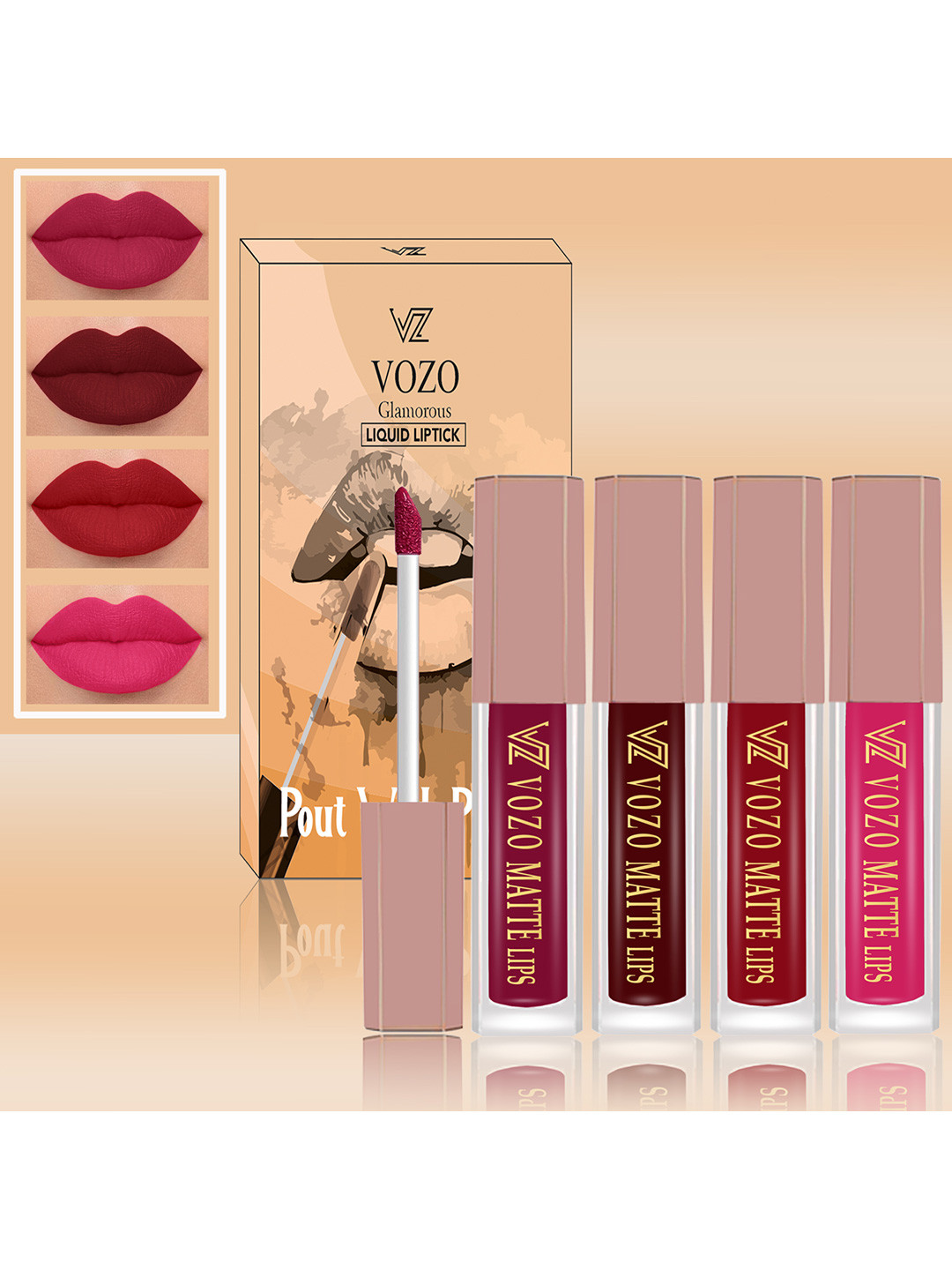 VOZO Set Of 4 Matte Finish Liquid Lipsticks-101-103-105-202