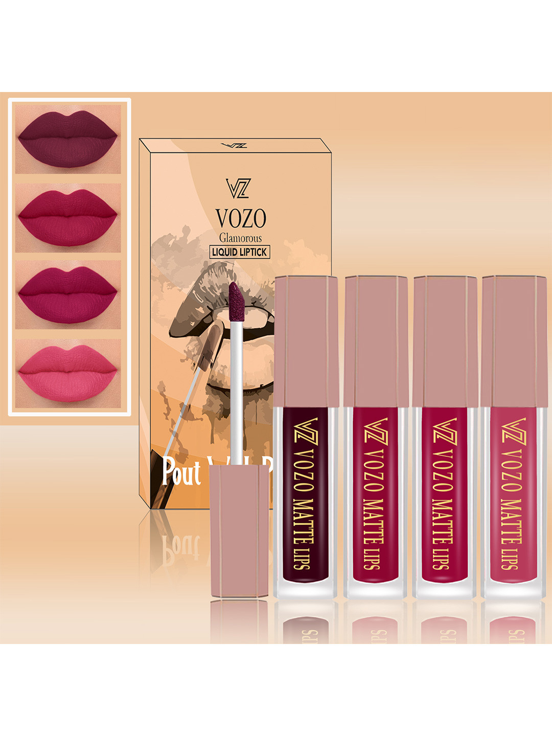 VOZO Set Of 4 Soft and Comfortable Matte Finish Liquid Lipsticks-102-105-106-203