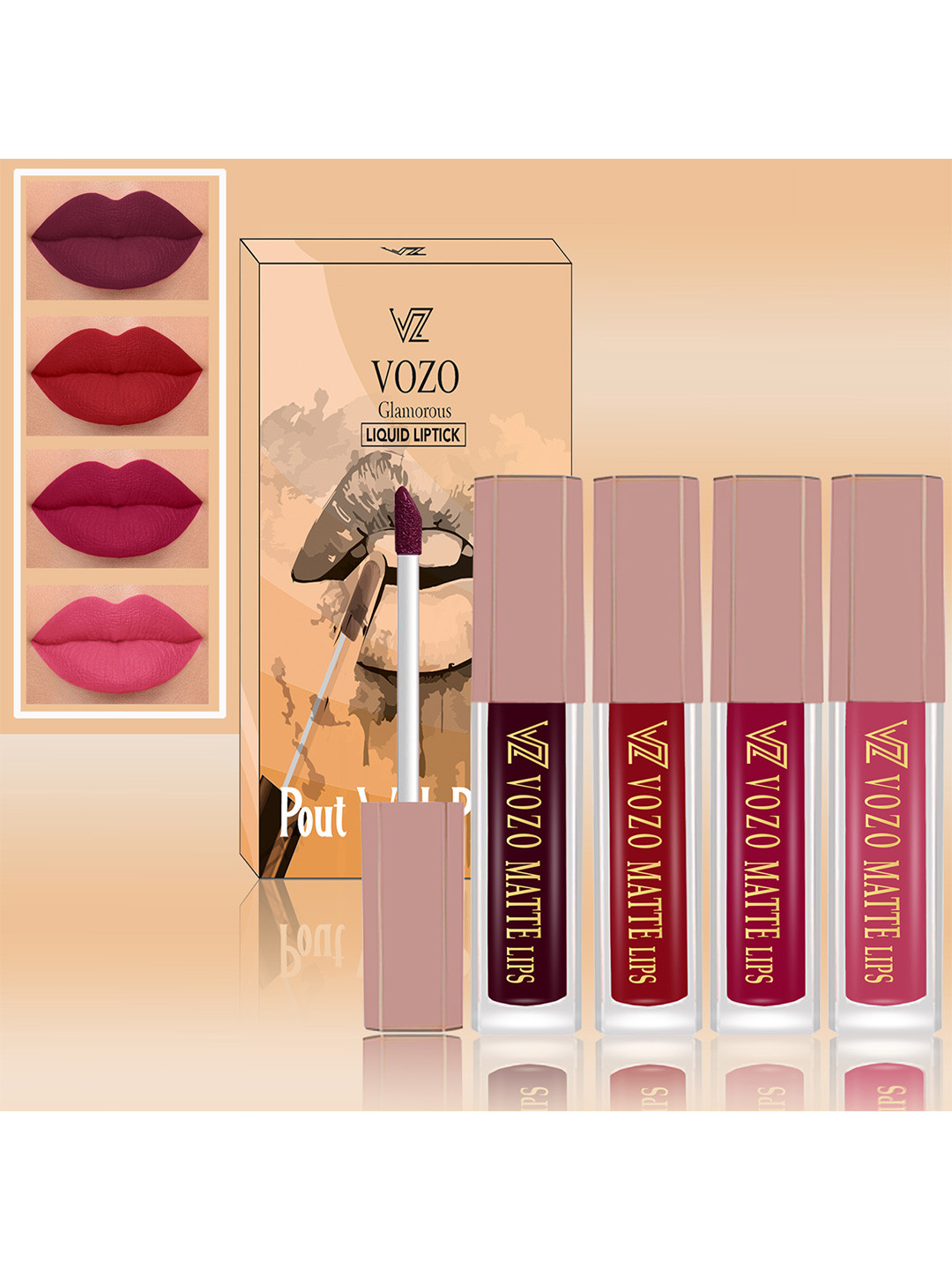 VOZO Set Of 4 Soft & Comfortable Matte Finish Liquid Lipsticks-102-104-105-203
