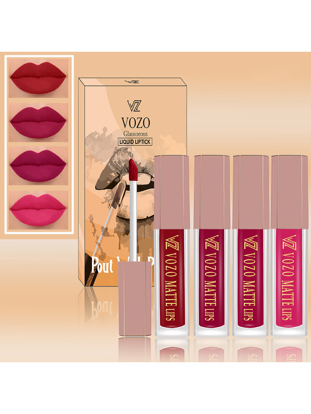 VOZO Set Of 4 Soft & Comfortable Matte Finish Liquid Lipsticks-104-105-106-202