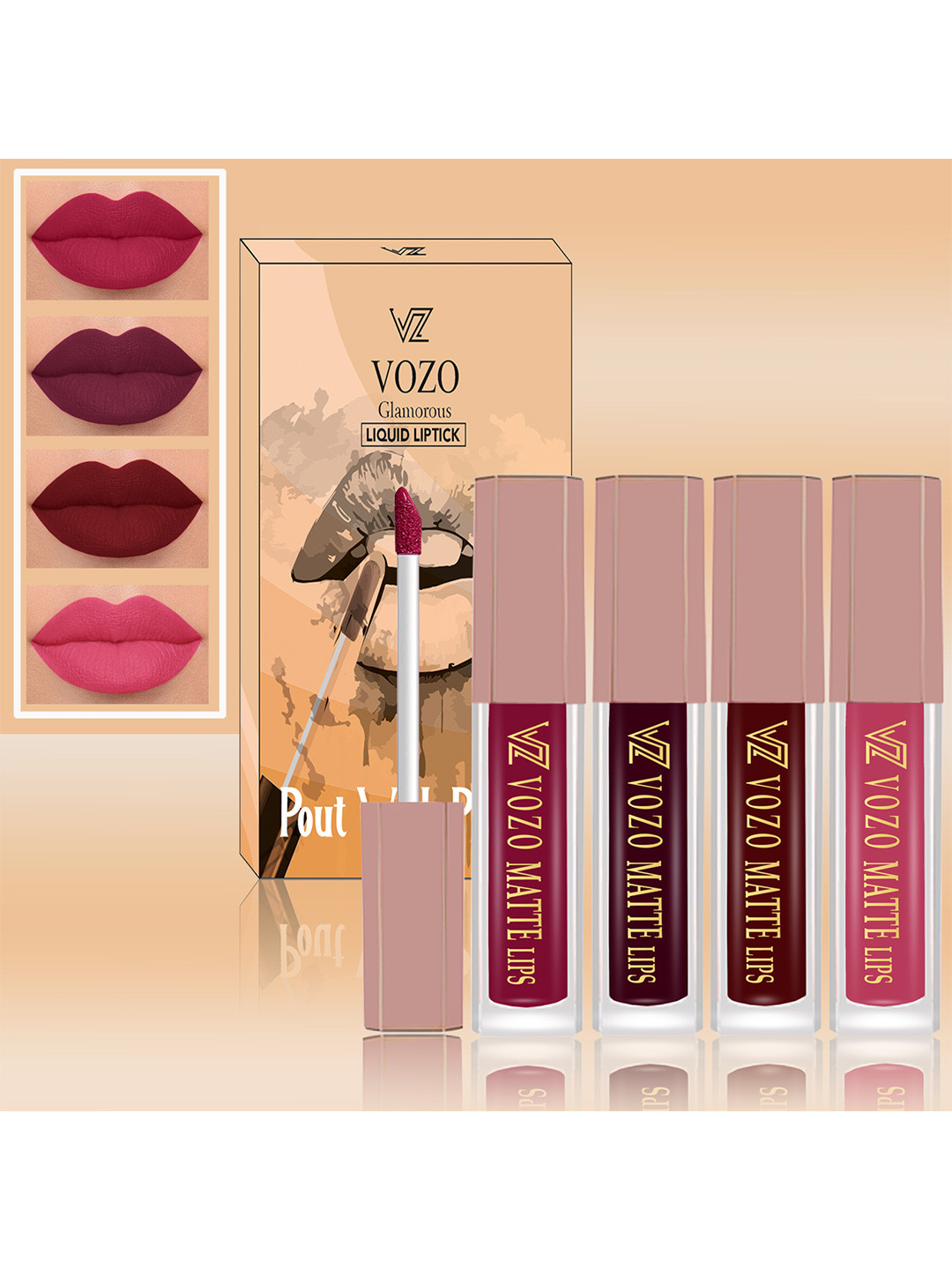 VOZO Set Of 4 Matte Finish Liquid Lipsticks-101-102-103-203