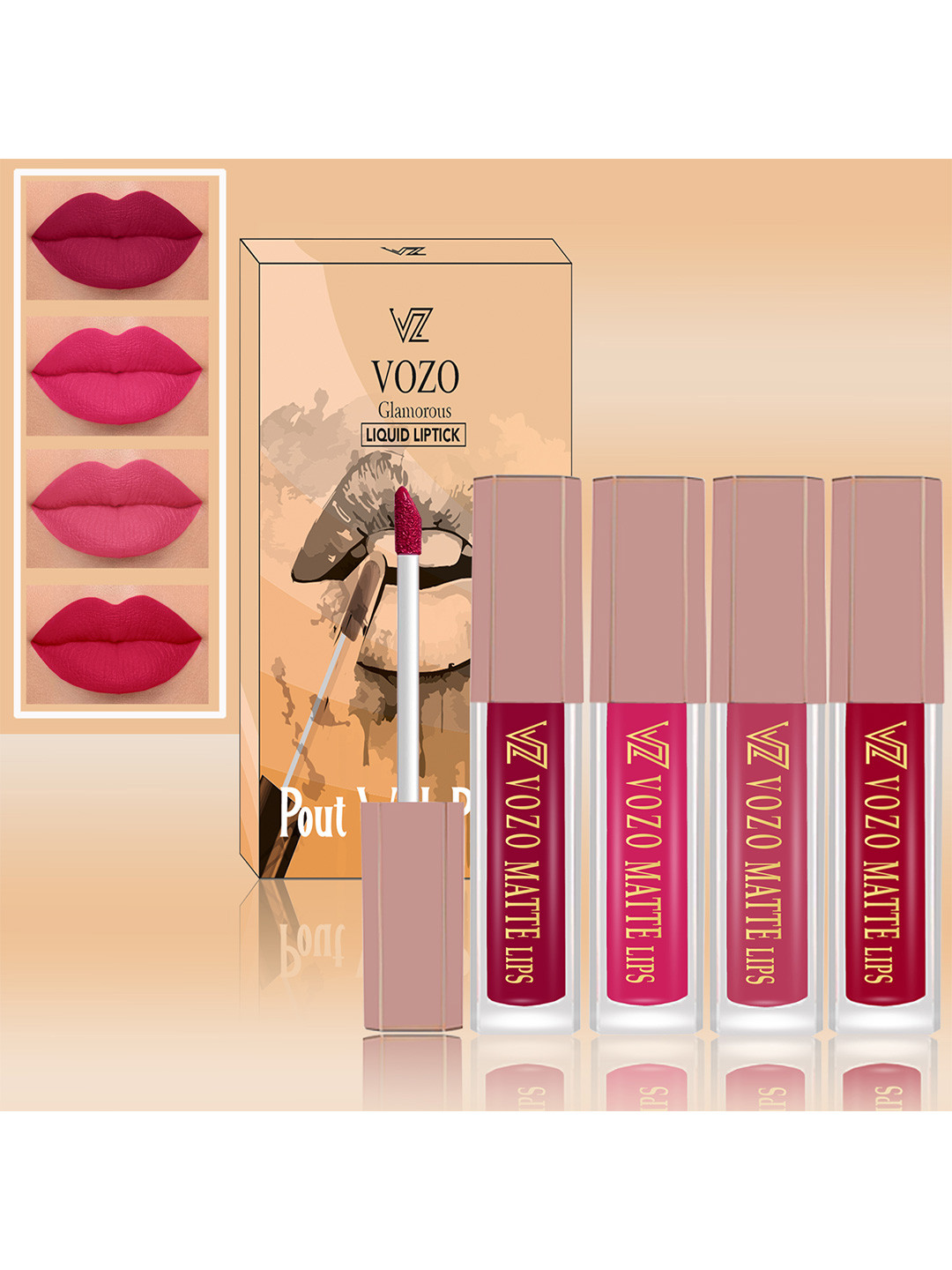 VOZO Set Of 4 Soft & Comfortable Matte Finish Liquid Lipsticks-105-202-203-204