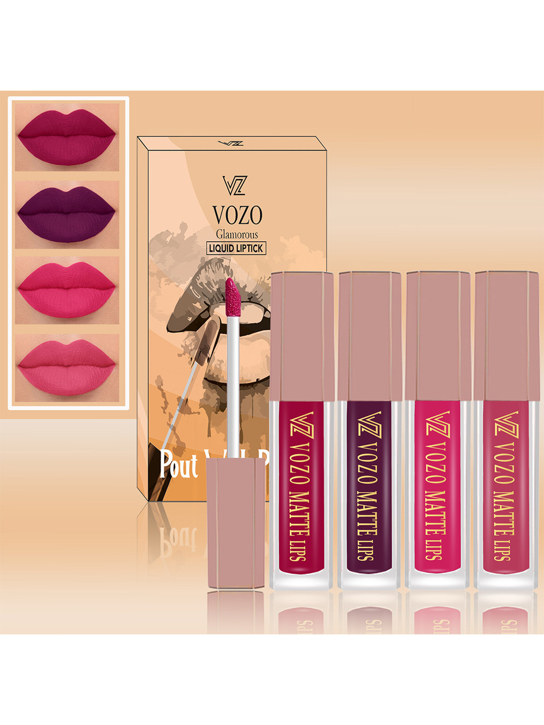 VOZO Set Of 4 Soft & Comfortable Matte Finish Liquid Lipsticks-106 -201 -202 -203