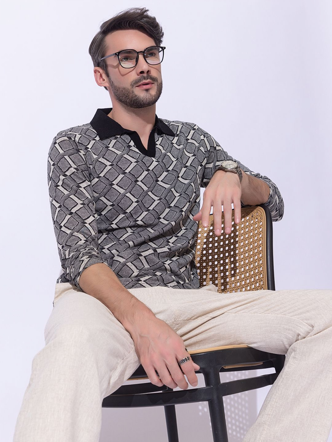 ARMISTO Long Sleeves British Argyle Polo T-shirt